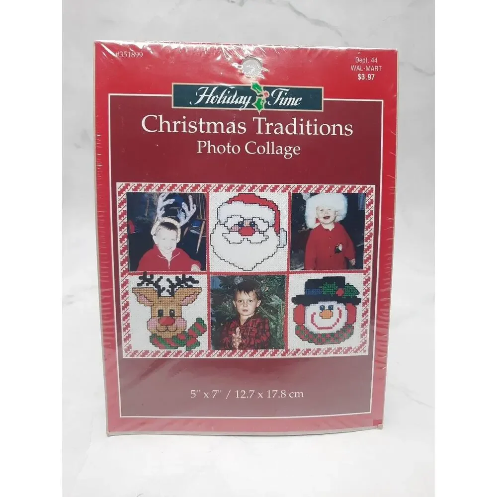 Vintage Leisure Arts Christmas Traditions Photo Collage Counted Cross Stitch Kit